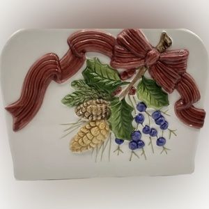 Vintage Otagiri Rose BaxterNapkin HolderChristmas BowHolly Pine Cones